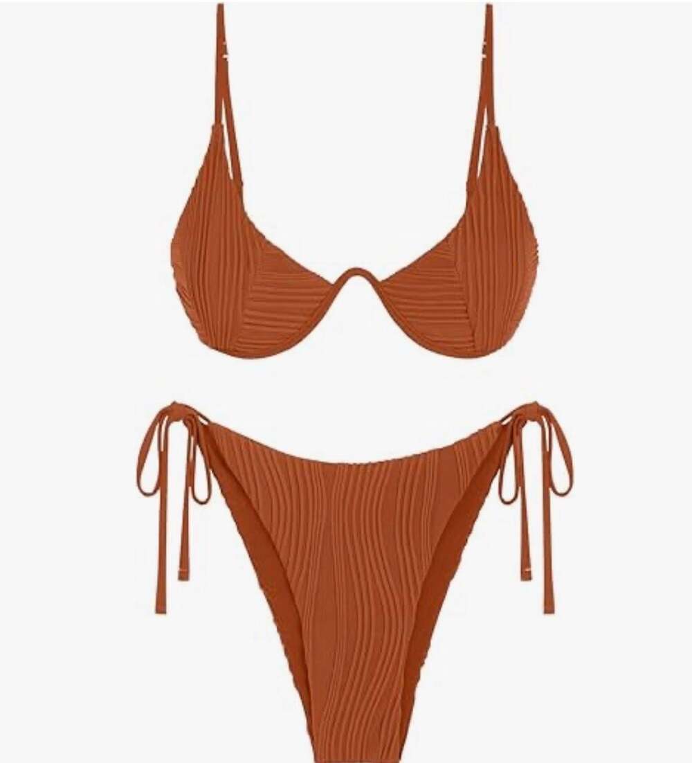 Zaful Ribbed V-Wired Side Tie String Bikini Set